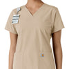 Force Essentials Women's V-Neck Knit Panel Scrub Top Khaki side detail 1