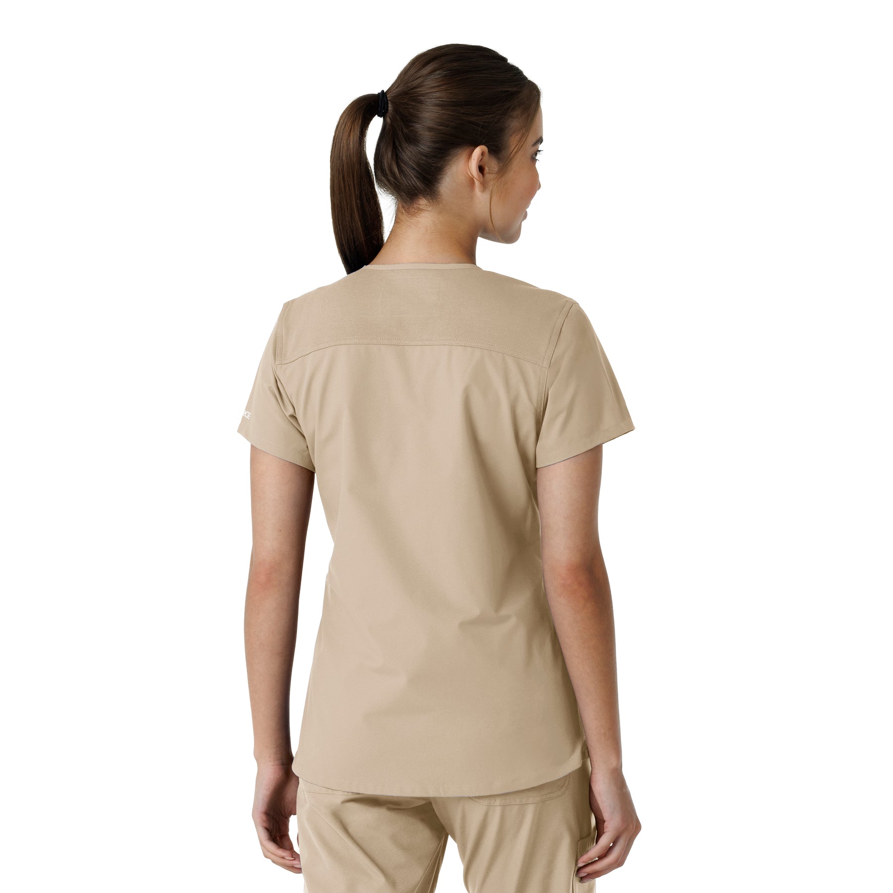 Force Essentials Women's V-Neck Knit Panel Scrub Top Khaki back view