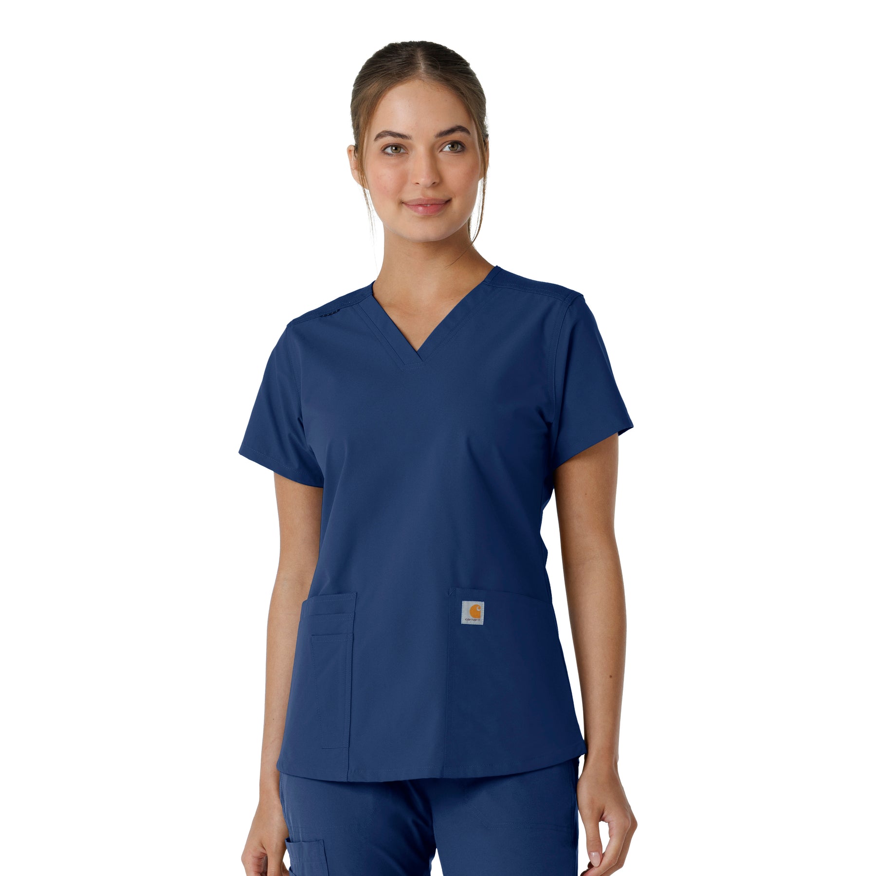 Force Essentials Women's V-Neck Knit Panel Scrub Top Navy