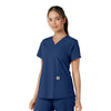 Force Essentials Women's V-Neck Knit Panel Scrub Top Navy side view