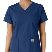 Force Essentials Women's V-Neck Knit Panel Scrub Top Navy front detail