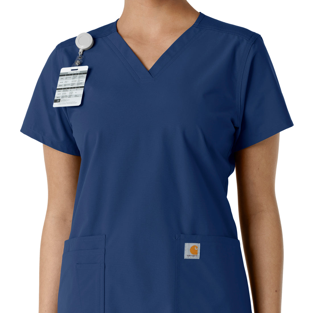 Force Essentials Women's V-Neck Knit Panel Scrub Top Navy side detail 1