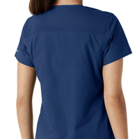 Force Essentials Women's V-Neck Knit Panel Scrub Top Navy hemline detail