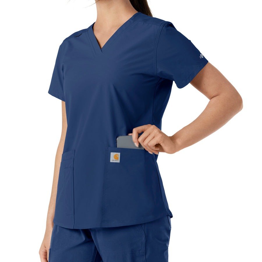 Force Essentials Women's V-Neck Knit Panel Scrub Top Navy back detail