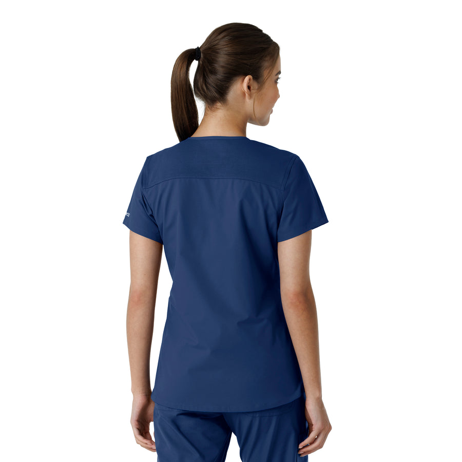 Force Essentials Women's V-Neck Knit Panel Scrub Top Navy back view