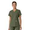 Force Essentials Women's V-Neck Knit Panel Scrub Top Olive
