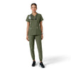 Force Essentials Women's V-Neck Knit Panel Scrub Top Olive full scrub set