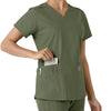 Force Essentials Women's V-Neck Knit Panel Scrub Top Olive side detail 2