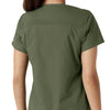 Force Essentials Women's V-Neck Knit Panel Scrub Top Olive hemline detail