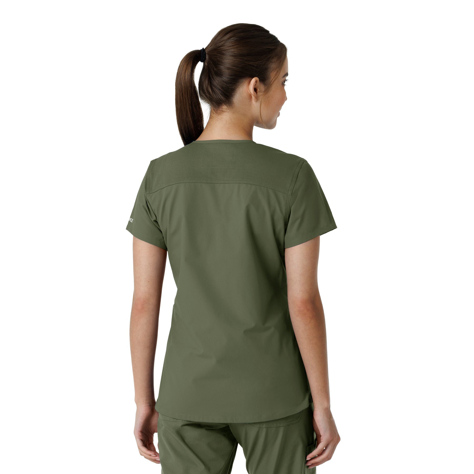 Force Essentials Women's V-Neck Knit Panel Scrub Top Olive back view