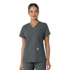 Force Essentials Women's V-Neck Knit Panel Scrub Top Pewter