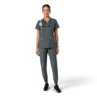 Force Essentials Women's V-Neck Knit Panel Scrub Top Pewter full scrub set