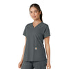 Force Essentials Women's V-Neck Knit Panel Scrub Top Pewter side view