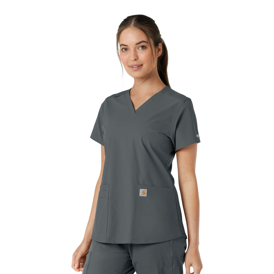 Force Essentials Women's V-Neck Knit Panel Scrub Top Pewter side view