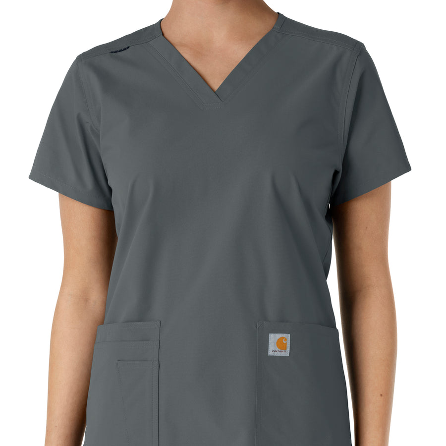 Force Essentials Women's V-Neck Knit Panel Scrub Top Pewter front detail