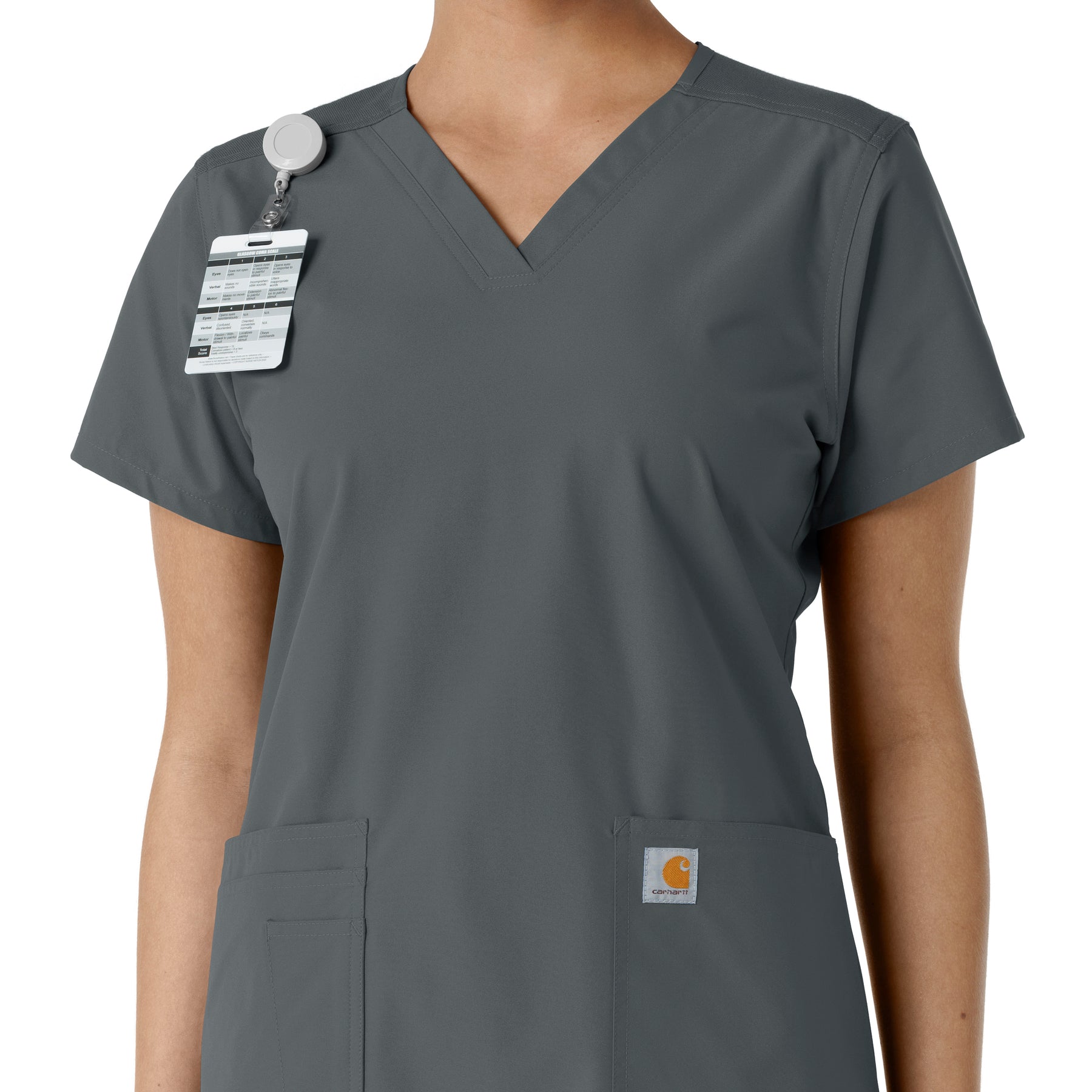 Force Essentials Women's V-Neck Knit Panel Scrub Top Pewter side detail 1