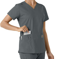 Force Essentials Women's V-Neck Knit Panel Scrub Top Pewter side detail 2