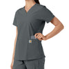 Force Essentials Women's V-Neck Knit Panel Scrub Top Pewter back detail