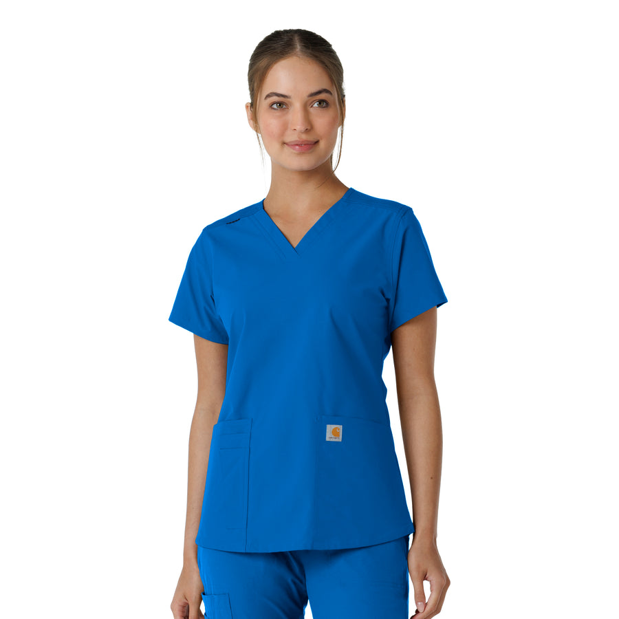 Force Essentials Women's V-Neck Knit Panel Scrub Top Royal