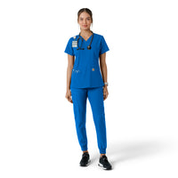 Force Essentials Women's V-Neck Knit Panel Scrub Top Royal full scrub set