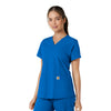 Force Essentials Women's V-Neck Knit Panel Scrub Top Royal side view