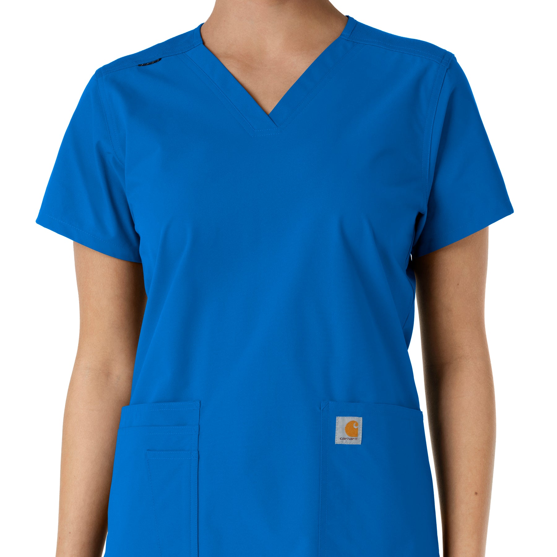 Force Essentials Women's V-Neck Knit Panel Scrub Top Royal front detail