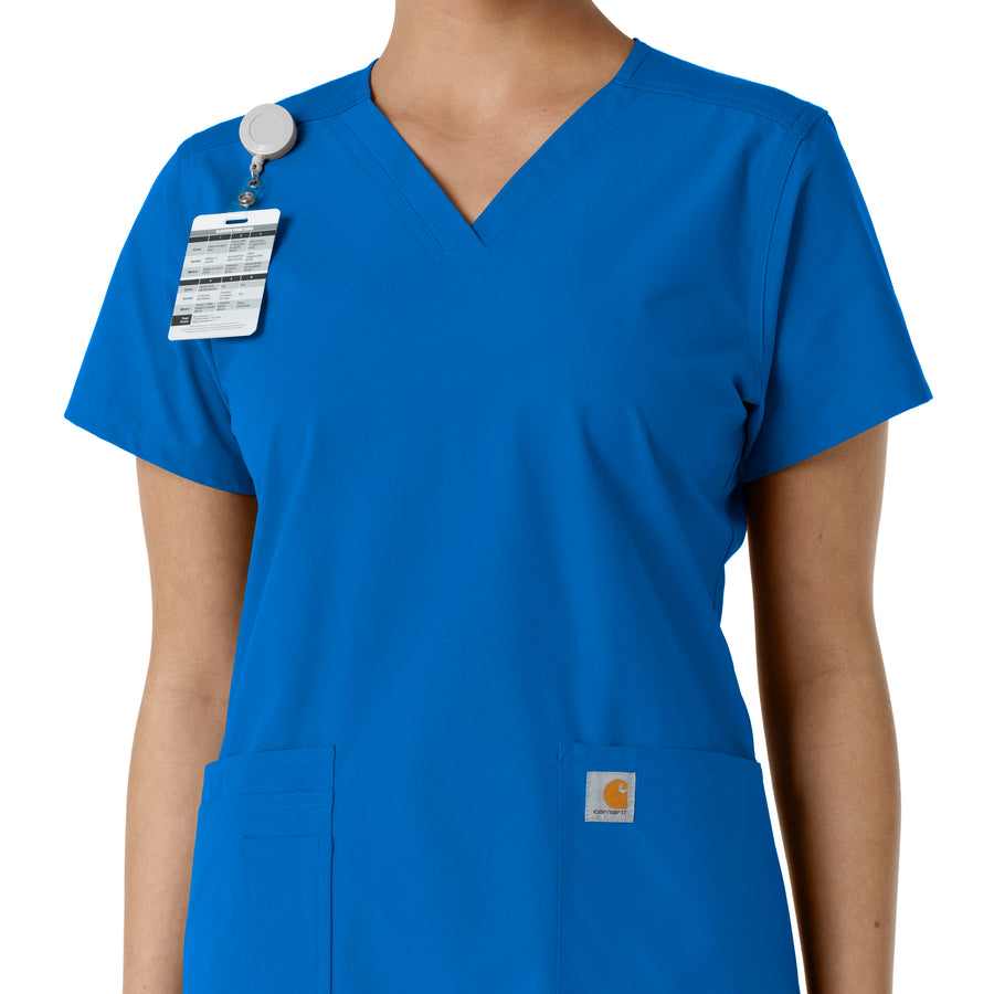 Force Essentials Women's V-Neck Knit Panel Scrub Top Royal side detail 1
