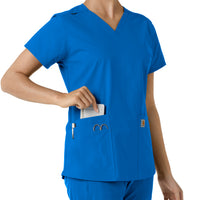 Force Essentials Women's V-Neck Knit Panel Scrub Top Royal side detail 2