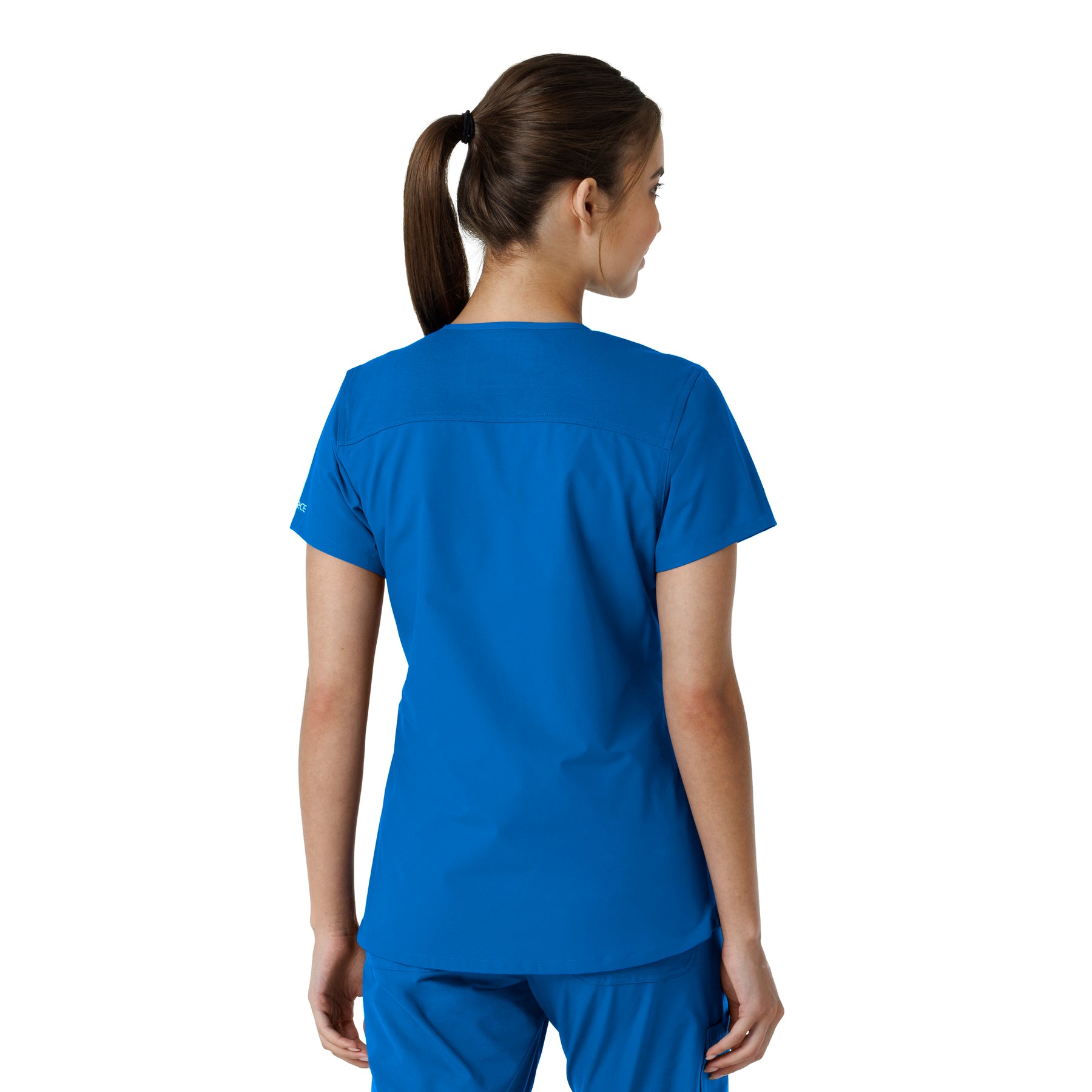 Force Essentials Women's V-Neck Knit Panel Scrub Top Royal back view