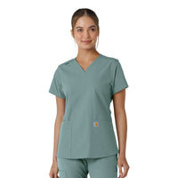 Force Essentials Women's V-Neck Knit Panel Scrub Top Summer Blue