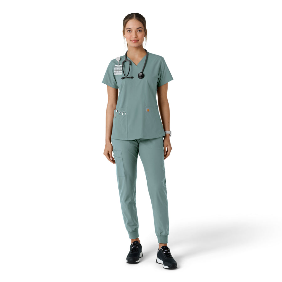 Force Essentials Women's V-Neck Knit Panel Scrub Top Summer Blue full scrub set