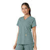 Force Essentials Women's V-Neck Knit Panel Scrub Top Summer Blue side view