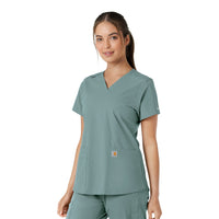 Force Essentials Women's V-Neck Knit Panel Scrub Top Summer Blue side view