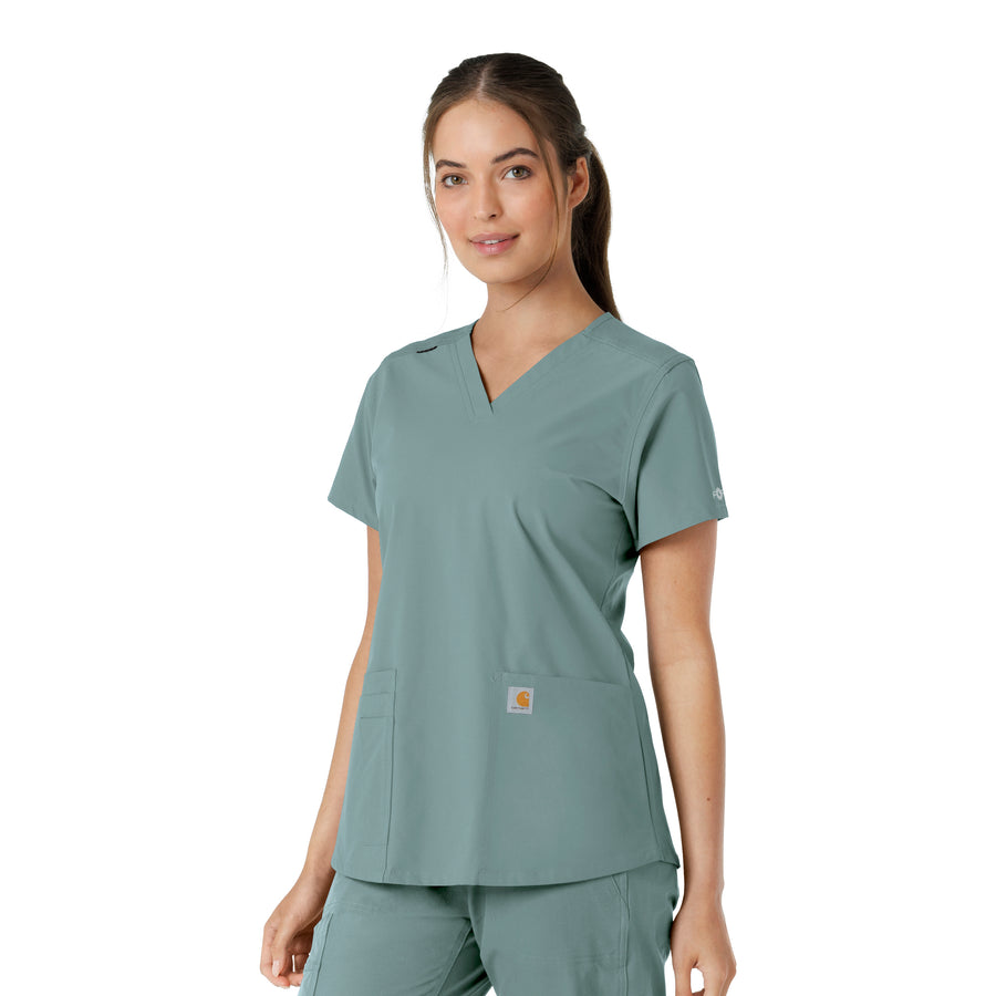 Force Essentials Women's V-Neck Knit Panel Scrub Top Summer Blue side view