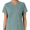 Force Essentials Women's V-Neck Knit Panel Scrub Top Summer Blue front detail