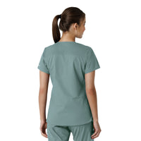 Force Essentials Women's V-Neck Knit Panel Scrub Top Summer Blue back view
