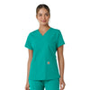 Force Essentials Women's V-Neck Knit Panel Scrub Top Teal