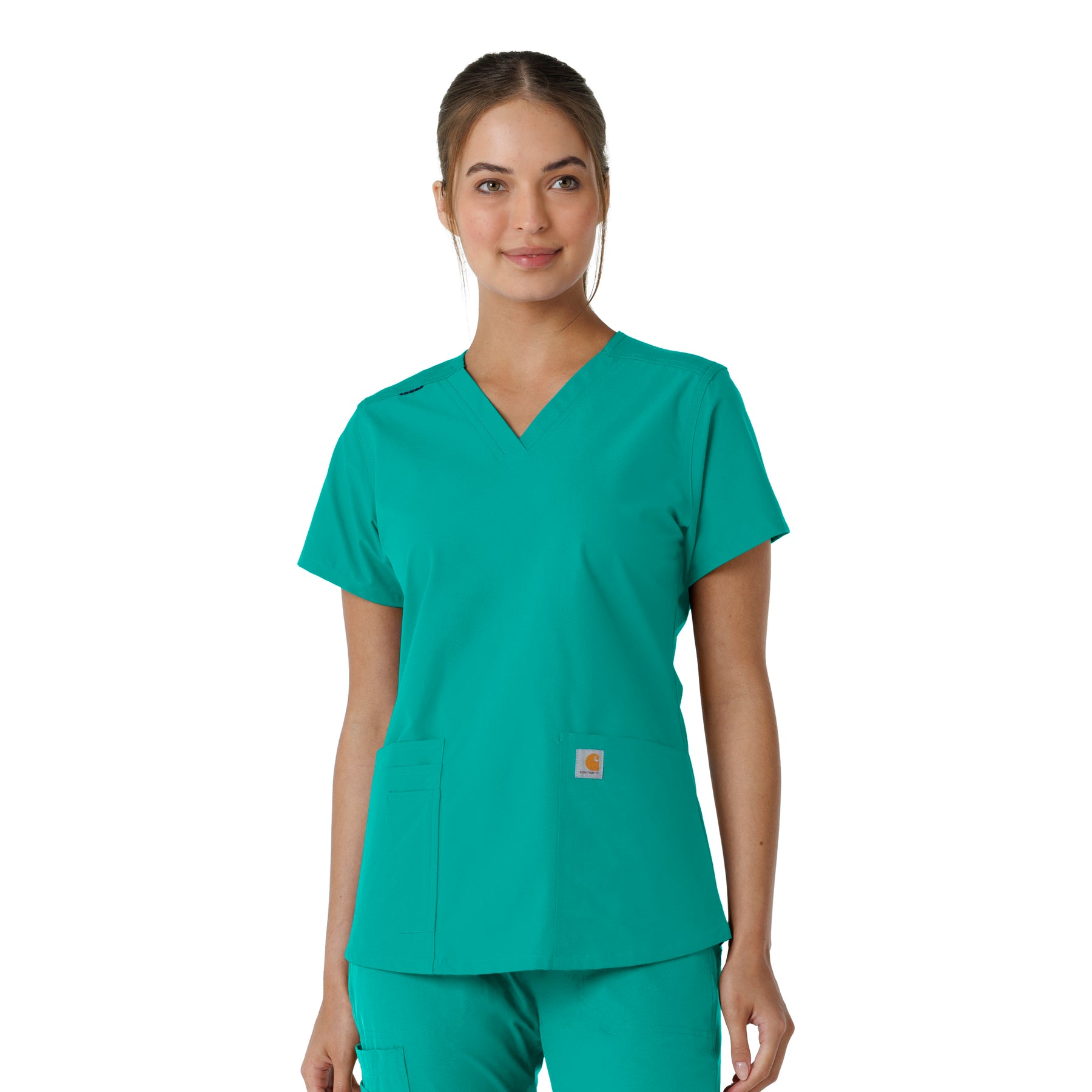 Force Essentials Women's V-Neck Knit Panel Scrub Top Teal