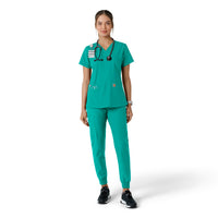 Force Essentials Women's V-Neck Knit Panel Scrub Top Teal full scrub set