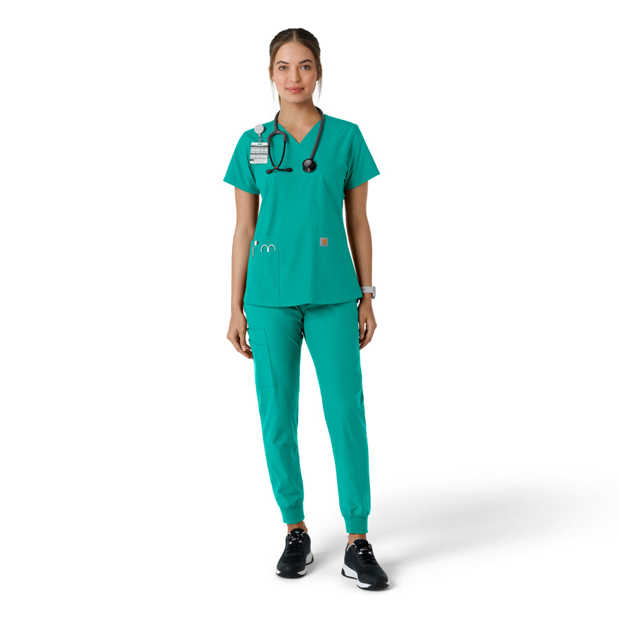 Force Essentials Women's V-Neck Knit Panel Scrub Top Teal full scrub set