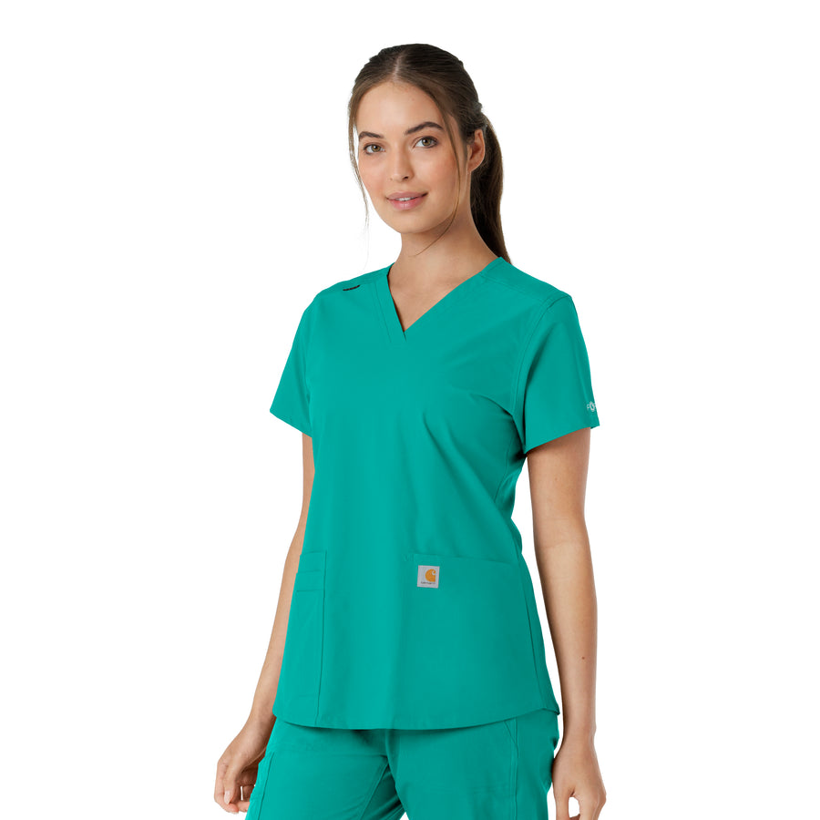 Force Essentials Women's V-Neck Knit Panel Scrub Top Teal side view