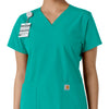 Force Essentials Women's V-Neck Knit Panel Scrub Top Teal side detail 1
