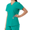 Force Essentials Women's V-Neck Knit Panel Scrub Top Teal back detail