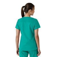 Force Essentials Women's V-Neck Knit Panel Scrub Top Teal back view