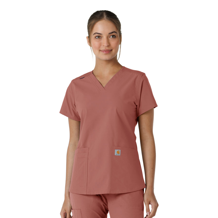 Force Essentials Women's V-Neck Knit Panel Scrub Top Wildrose