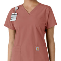 Force Essentials Women's V-Neck Knit Panel Scrub Top Wildrose side detail 1