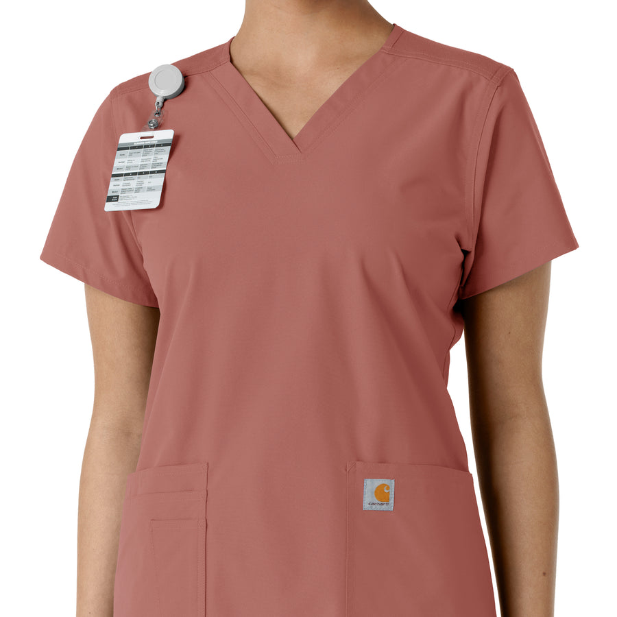 Force Essentials Women's V-Neck Knit Panel Scrub Top Wildrose side detail 1
