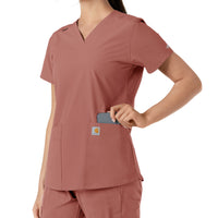 Force Essentials Women's V-Neck Knit Panel Scrub Top Wildrose back detail