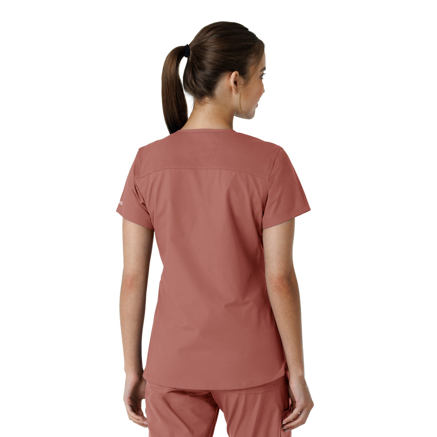 Force Essentials Women's V-Neck Knit Panel Scrub Top Wildrose back view