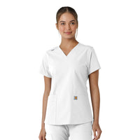 Force Essentials Women's V-Neck Knit Panel Scrub Top White